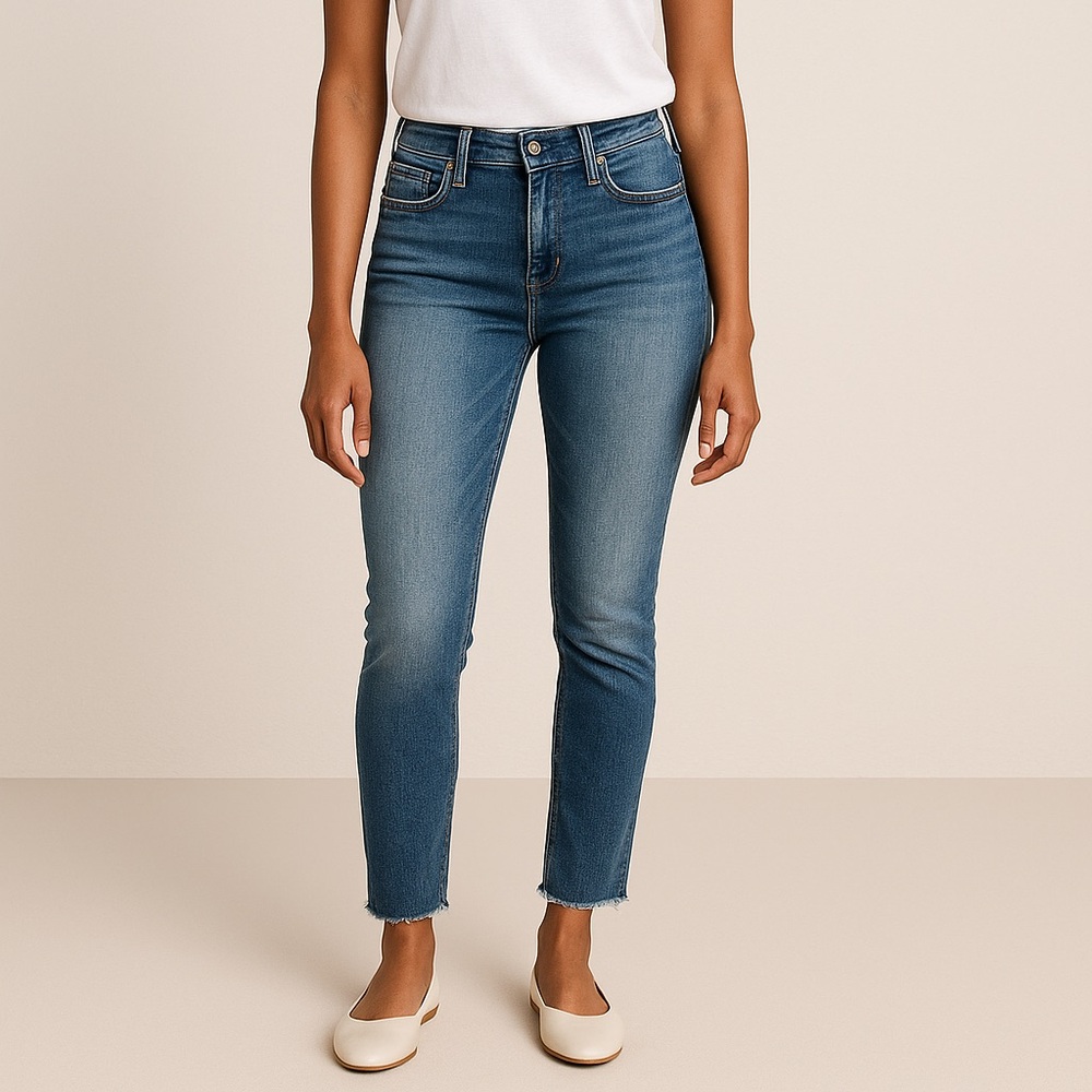 7 For All Mankind Skinny Jeans Women’s Size 26 Blue Distressed Ankle Crop
